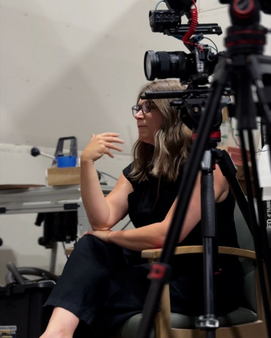 A client being interviewed on camera during a West45 Media shoot