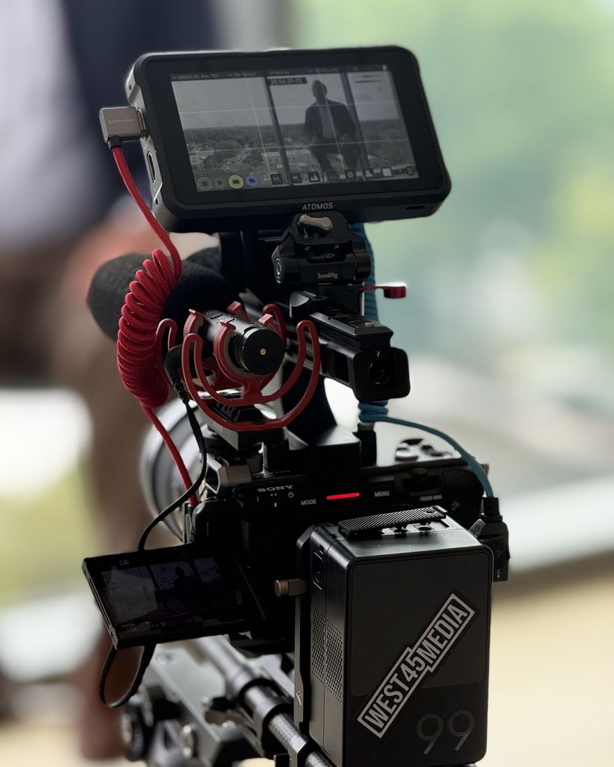 A West45 Media camera rig built out for an interview shoot